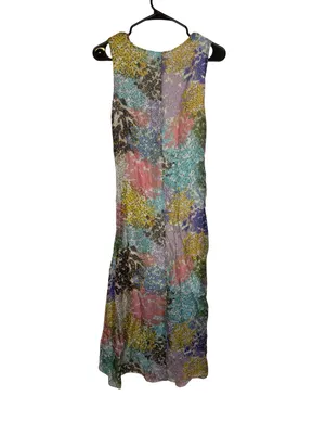 ✨LOLA Italy Silk Blend Floral‎ Patchwork Midi Dress Size M✨ thumbnail 6