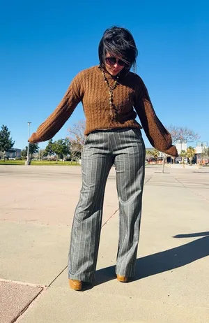 Lee Wide Leg Pinstripe Trousers in Gray thumbnail 1