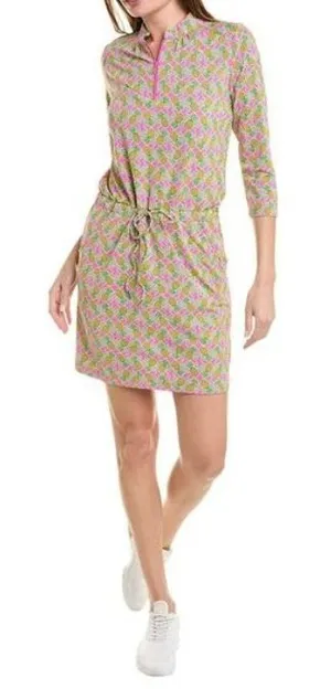 Ibkul Dress Medium Pink Pineapple‎ 3/4 Sleeve Mock Neck Stretch Golf Tennis UPF thumbnail 1