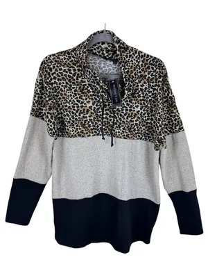 Tint & Shadow NWT Leopard Cream Black Cowl Neck Lightweight Knit Pullover Size L thumbnail 1
