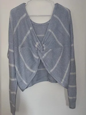 Hollister Sky Blue & White Striped Twist-Back Sweater Large thumbnail 2