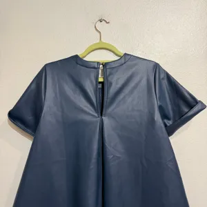 Maeve Emmy Navy Faux Leather A Line Mini Swing Dress XS NWT thumbnail 8