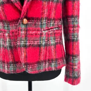 Vintage Mohair Wool‎ Blazer Women's Tartan Plaid Classic Jacket Red Size 4 Small thumbnail 7