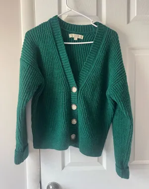 Loft Sweater crop green button up thumbnail 1