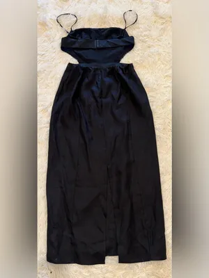 NEW Reformation Asher Linen cutout midi Dress Black thumbnail 9