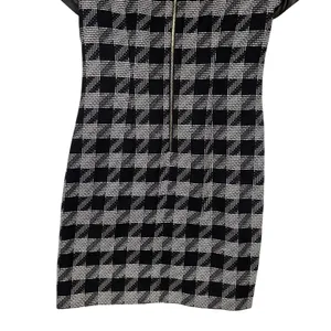 Karl Lagerfeld Paris Houndstooth Sheath Dress Faux Leather‎ Trim Black White 6 thumbnail 12