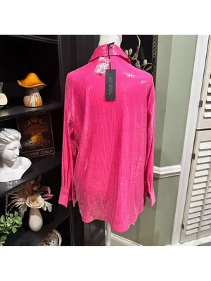 Rachel Zoe Hot Pink Sequin Button-Down Top (Size S, NWT) thumbnail 6