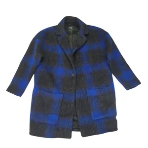 Armani Exchange AX Coat Women's XS Oversized Blue‎ Black Plaid Wool Blend Jacket thumbnail 1