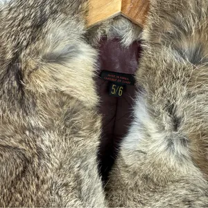 Vintage Leather Rabbitt Fur Trim Trench Tie Jacket Sz 5/6 Maroon Y2K Mob Wife thumbnail 11