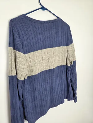 Ultra Soft Ribbed Knit Pullover Sweater Navy Gray Colorblock Stripe Plus 2XL thumbnail 7