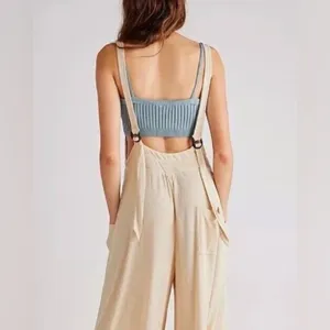 Free People Beach Wide Leg Overalls With Waist Tie Chocolate Brown NWT thumbnail 6