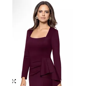 Xscape Women's Red Square-Neck Draped Long-Sleeve Gown Dress Size 10 thumbnail 3
