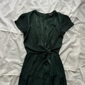Lulus Let Me Entertain You Dark Green Satin Wide-Leg Jumpsuit thumbnail 2