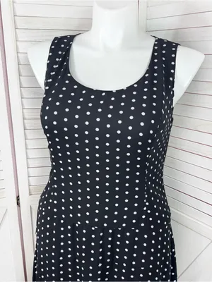 Anne Klein Polka Dot Lace Inset Sleeveless Maxi Dress Black White 12 Chiffon thumbnail 5