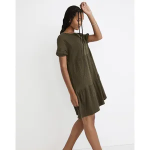 Madewell Olive Tiered Mini Dress Size S‎ Oversized Fits M/L Relaxed Crinkle NWT thumbnail 4