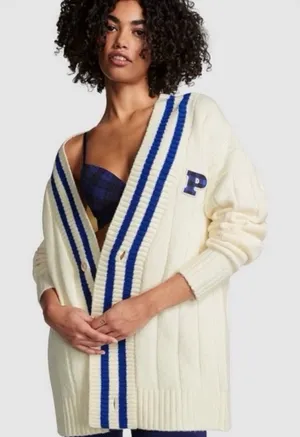 VS PINK Creamer Knit Varsity Cardigan Letterman Academia Cardigan Medium thumbnail 1
