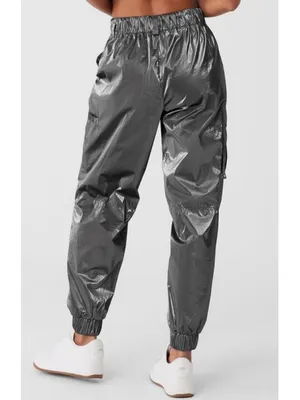 Alo Metallic High-Waist Break Line Joggers Silver Chrome Shiny Hi-Rise Waisted S thumbnail 2