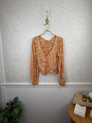 Free People Say The Word Blood Orange Deep V-Neck Crop Top - Size - Small thumbnail 2