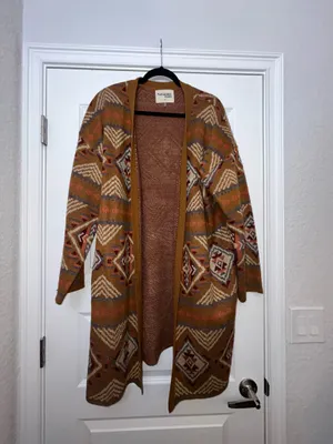 Savanna Jane Geometric Aztec Print Long Open Front Cardigan Sweater Size 2X thumbnail 4