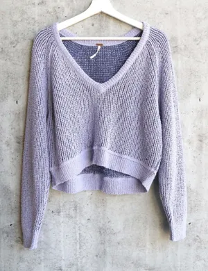 Free People High Low V Sweater Lilac Women's Medium thumbnail 1