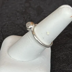 Authentic Pandora Ring, Sterling Silver with White Pearlescent Stone, Size 7 thumbnail 3