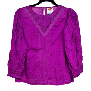 Farm Rio x Anthropologie Kelsie Peasant Blouse Magenta Purple Women's‎ Size XS thumbnail 1