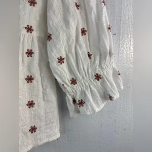 Universal Thread S Embroidered Swiss Dot Cotton Cream Top w Brown Floral thumbnail 5