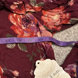 Altard State Burgundy Floral Ruffle Lace Sleeve Tunic‎ Dress Size L thumbnail 6