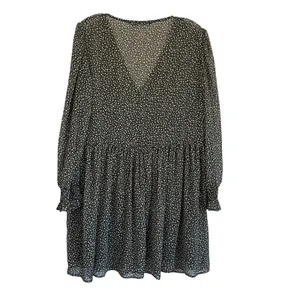 Zara Womens Green Cream Polka Dot Smocked‎ V-Neck Mini Dress L thumbnail 4