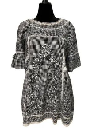Free People Sunny Day Floral Embroidered Gingham Mini Dress Womens Medium Lace thumbnail 1