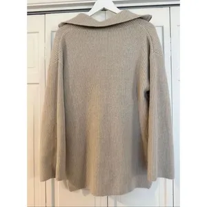 H&M light weight beige melange wool blend ribbed quarter zip sweater small thumbnail 5