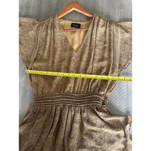 Storia Brown Floral Ruffle Mini Dress Butterfly Sleeves Women’s size Medium thumbnail 9