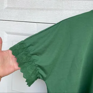 Ann Taylor Womens Shirt Green Knit Blouse Eyelet Lace Trim Short Sleeve Large thumbnail 6