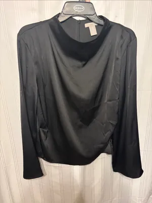 H&M Black Satin Long-Sleeve Blouse thumbnail 1