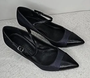 Shoes of Prey leather point toe blue and black ankle strap heels sz 6.5 thumbnail 1