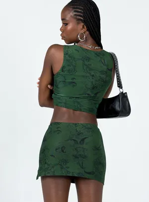 Princess Polly Olive Green Matching Set Skirt Crop Top Y2K Festival Size 8 thumbnail 2
