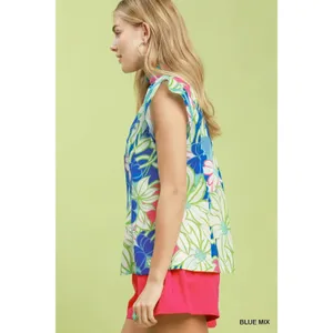 Umgee‎ Bold Floral Flutter Sleeve Top - Large thumbnail 2