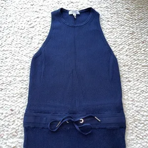 REISS Josephine Ribbed Knit Drawstring Midi‎ Dress Sleeveless Navy Blue XS thumbnail 3