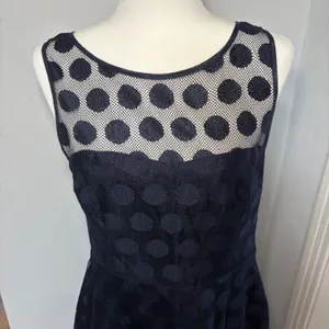 Betsey Johnson Polka Dot Mesh Lace Party Dress 10 Fit & Flare‎ Navy Textured thumbnail 2