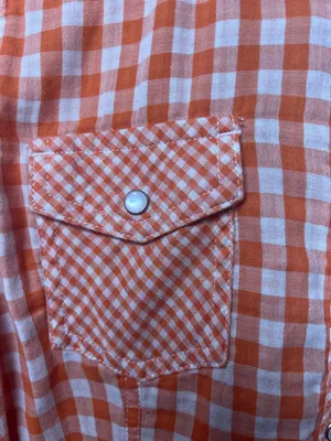 Harley Davidson Orange Gingham Snap Shirt‎ Embroidered Back Small thumbnail 5