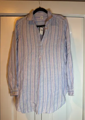 Gap NWT Boyfriend Stripe Popover Tunic in Linen‎ small thumbnail 1