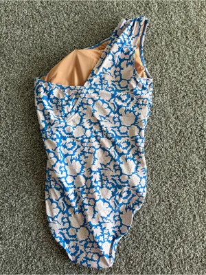 J. Crew One-Shoulder Blue and Cream Floral Swimsuit Tunny Control Flattering thumbnail 4