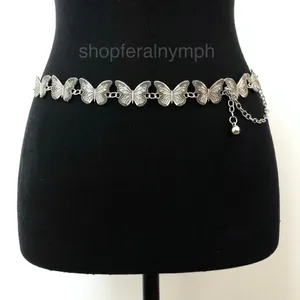 Vintage Y2K Silver Butterfly Chain Belt, Fits 12–36 Inches, X7GA1225 thumbnail 3