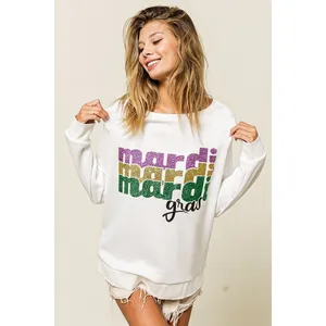 BiBi Mardi Gras Glitter Lettering Sweatshirt - Off White - Small thumbnail 4
