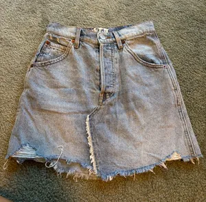 We The Free Light Blue Button Fly Distressed Denim Mini Skirt thumbnail 1