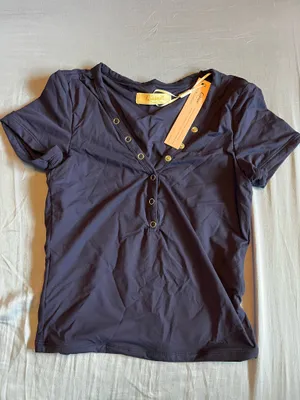 Navy Blue Qinsen V Neck Snap top thumbnail 1