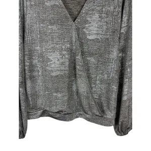 Anthropologie Silver Metallic Faux Wrap Blouse Long Sleeve Shimmer Top XS Party thumbnail 4