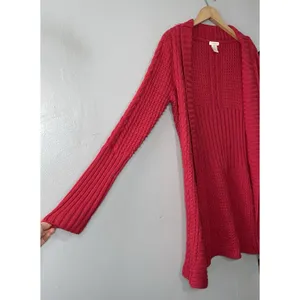 Sundance Cardigan Women Size Medium Red Longline Crochet Knit Open Front Sweater thumbnail 2