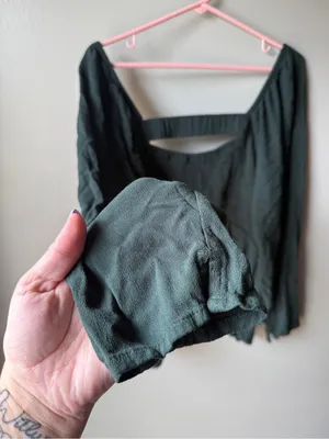 Old Navy Women’s Smocked Peplum Blouse Puff Sleeve Cottagecore Boho Fairy Green XXL thumbnail 8