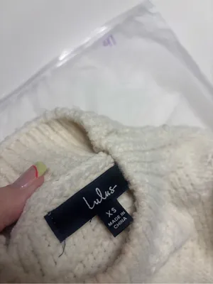 Lulus Patchwork It Cream Cable Knit Cutout Sweater Mini Dress Size XS Cream thumbnail 8
